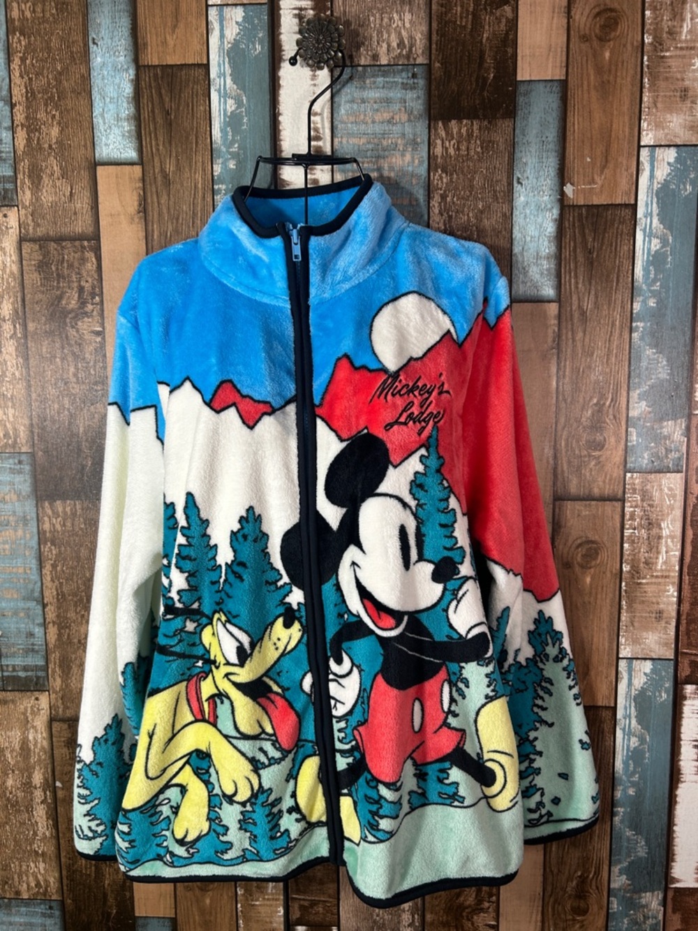 Zip-Up Sherpa Jacket with Mickey & Pluto - Blue/Red